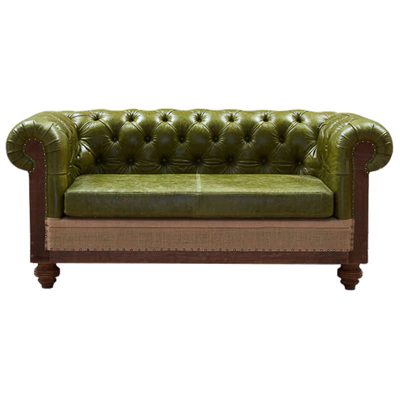 Диван Deconstructed Chesterfield Sofa double  green leather Коричневый Зеленый ivory ( слоновая кость ) в Уфе | Loft Concept 