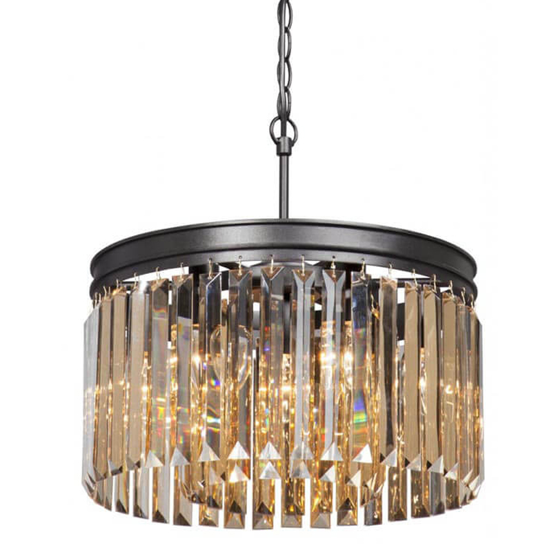 Люстра RH Rhys Amber GLASSS Prism Round Chandelier Янтарное стекло 40 Черный матовый в Уфе | Loft Concept 