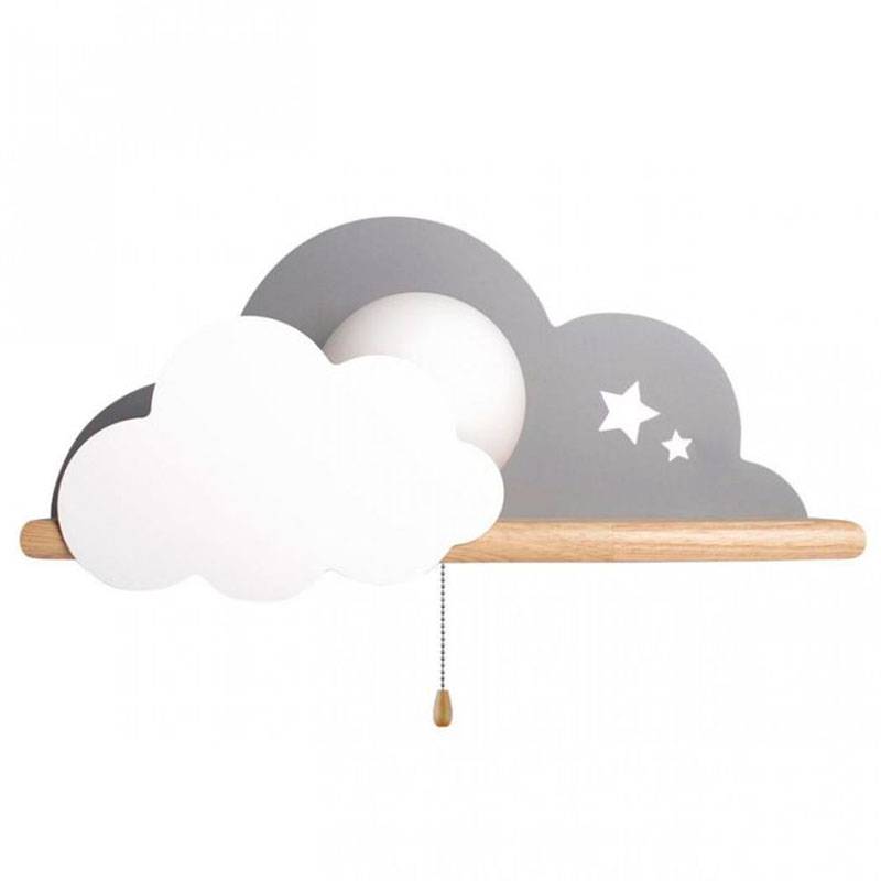 Бра с деревянной полкой серое Облако Wall Lamp Grey Cloud Серый Древесина в Уфе | Loft Concept 