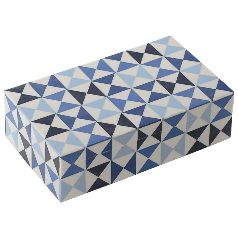 Шкатулка Small Triangles Blue Bone Inlay Box Голубой Синий Белый в Уфе | Loft Concept 