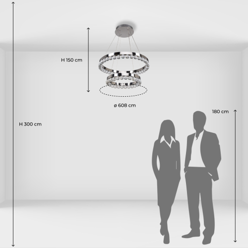 Люстра с двумя кольцами цвета хром и прозрачными хрустальными шарами по периметру Sacramento Transparent Balls Chandelier в Уфе