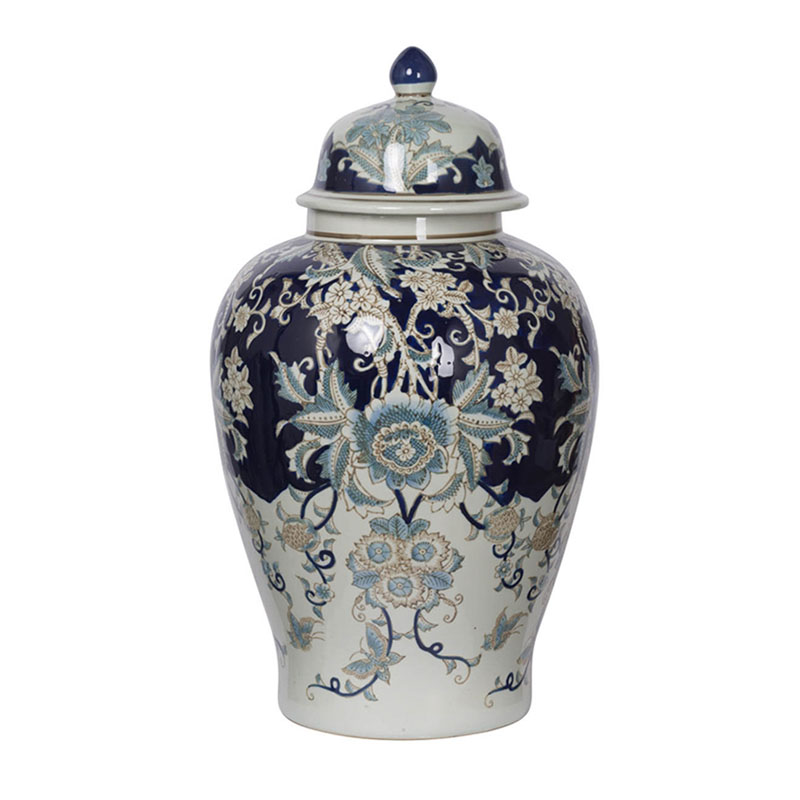 Ваза с крышкой Blue & White Ornament Vase 59 Белый Синий в Уфе | Loft Concept 