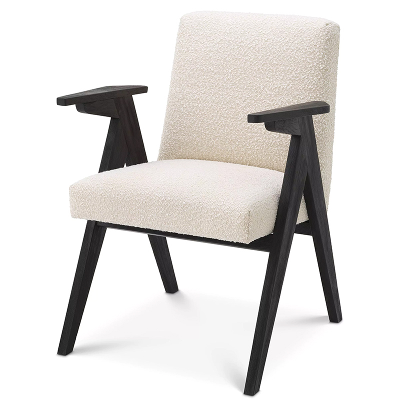 Стул Eichholtz Dining Chair Bobo Boucle Кремовый Черный в Уфе | Loft Concept 