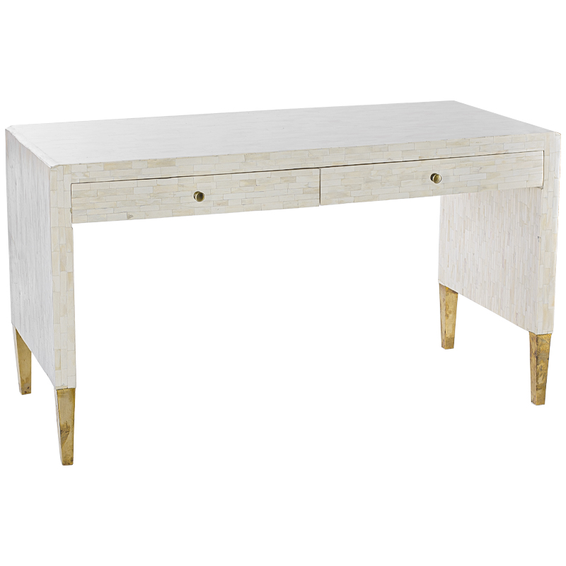 Рабочий стол Bone Inlay Two Drawer Table Бежевый Белый Золотой в Уфе | Loft Concept 