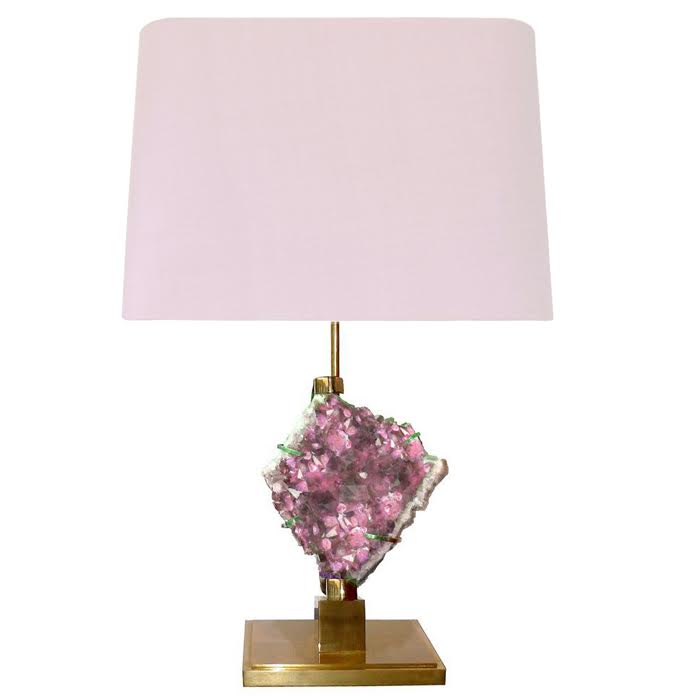 Настольная лампа Bronze and Pink Amethyst Lamp Глянцевое золото Розовый пастельный в Уфе | Loft Concept 