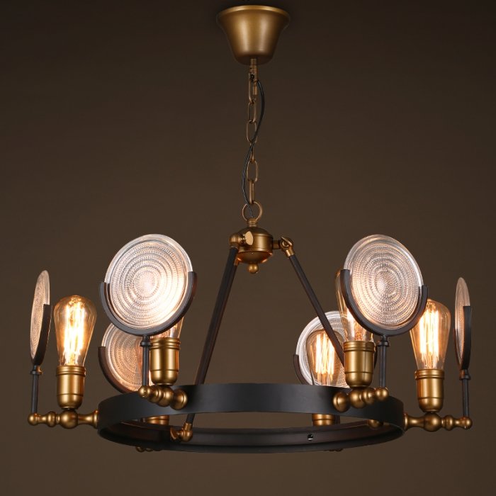 Люстра GASLIGHT LENS Chandelier 6 Черный в Уфе | Loft Concept 