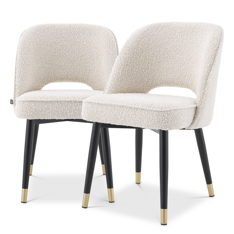 Комплект из двух стульев Eichholtz Dining Chair Cliff set of 2 Boucle cream Кремовый Черный Латунь в Уфе | Loft Concept 