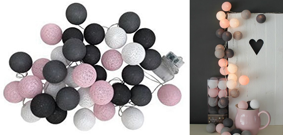 Гирлянда хлопковые фонарики Сotton Ball Pink-Grey - Loft-Concept в Уфе