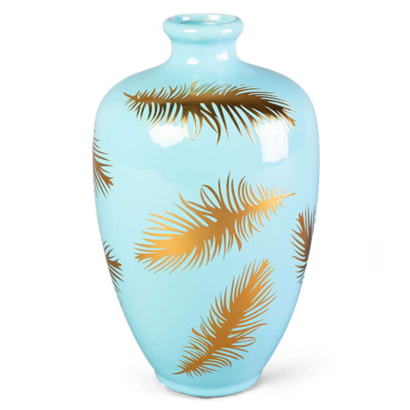 Ваза Gold feathers on blue Vase 25 Голубой Глянцевое золото в Уфе | Loft Concept 