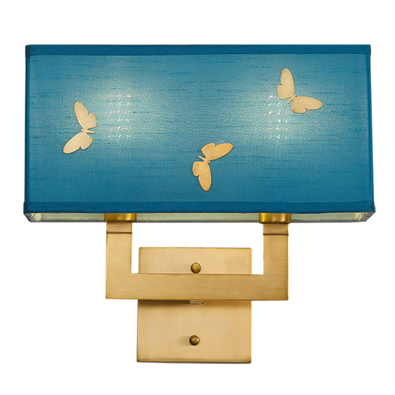 Бра с бабочками Butterflies Blue Background Wall Lamp 2 Латунь Бирюзовый в Уфе | Loft Concept 