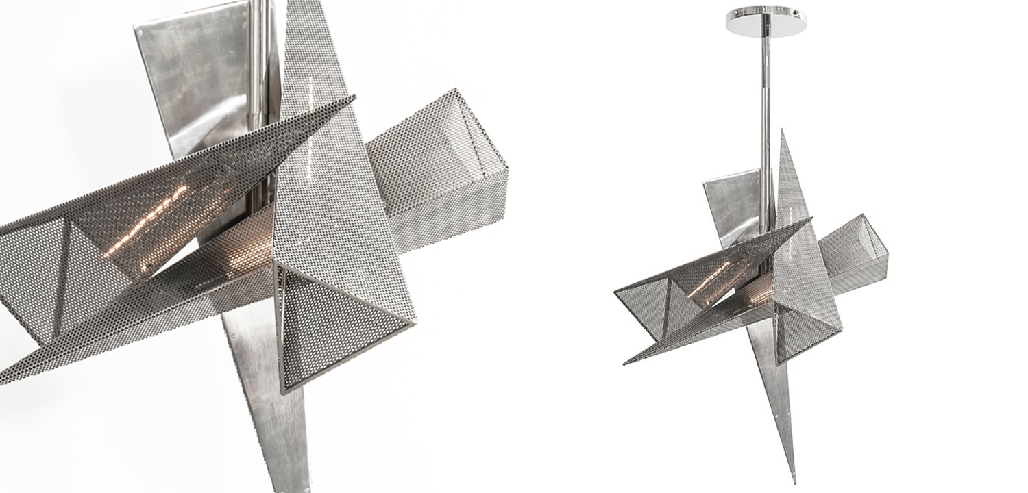 Люстра Susan Hornbeak TRYSTAN CHANDELIER - Silver Leafed Perforated Steel Pyramids Silver - фото
