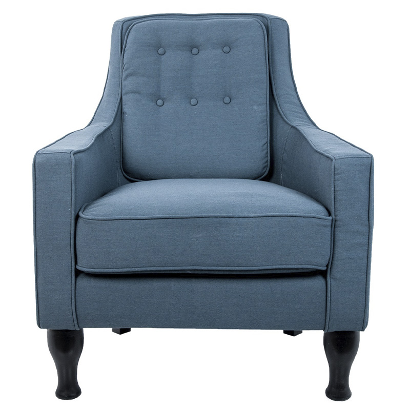 Кресло с мягкой обивкой из льна на 4-х ножках из массива березы Scarlett Armchair blue Голубой Черный в Уфе | Loft Concept 