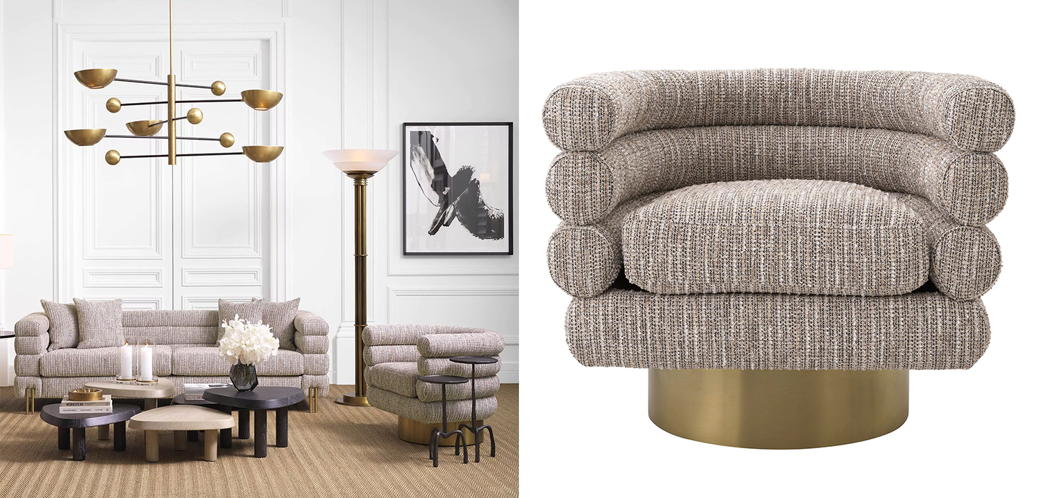 Кресло Eichholtz Swivel Chair Maguire Бежево-серый Латунь - фото