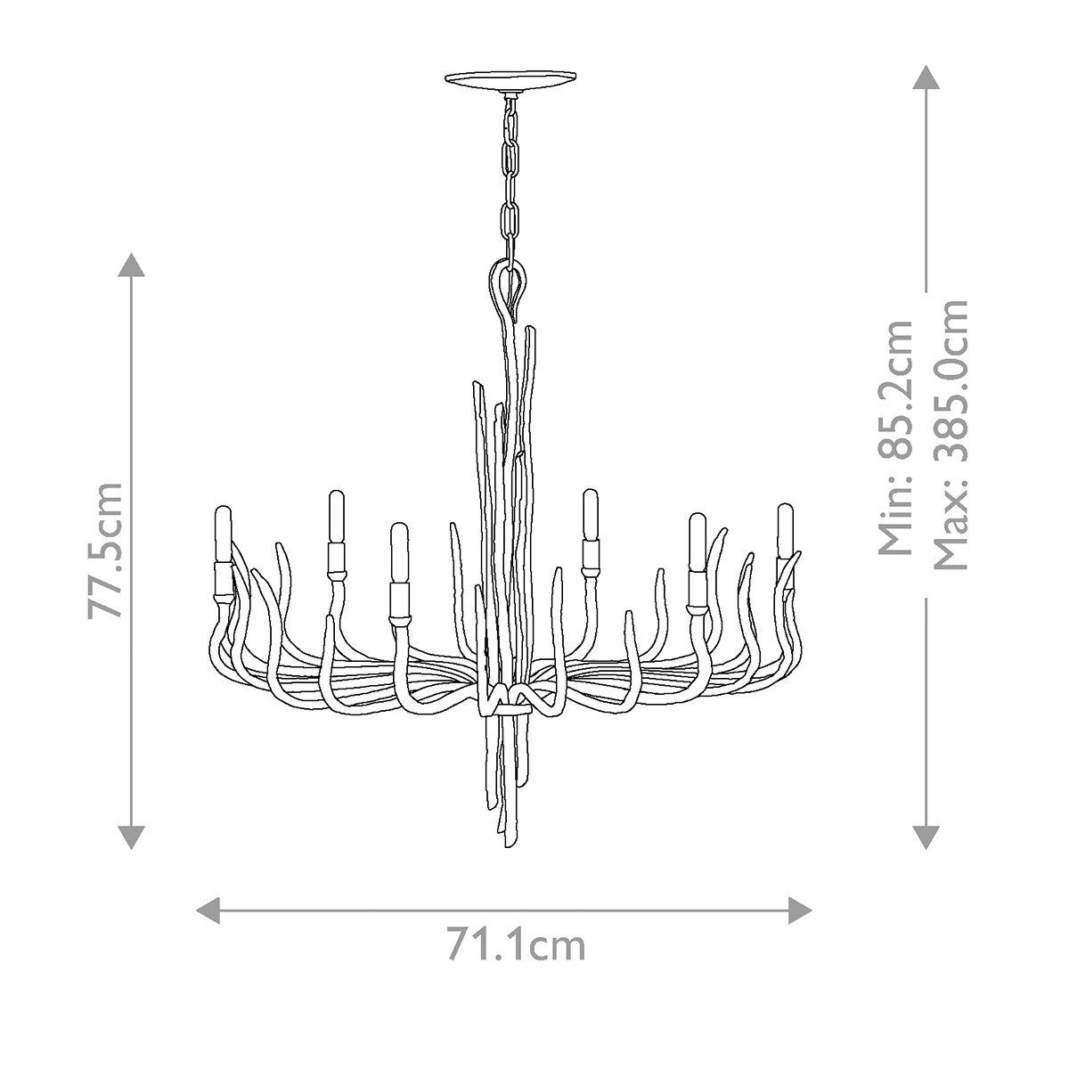 Люстра дизайнерская золотого цвета с 6-ю лампами на изогнутых рожках с текстурной поверхностью Hinkley в Уфе