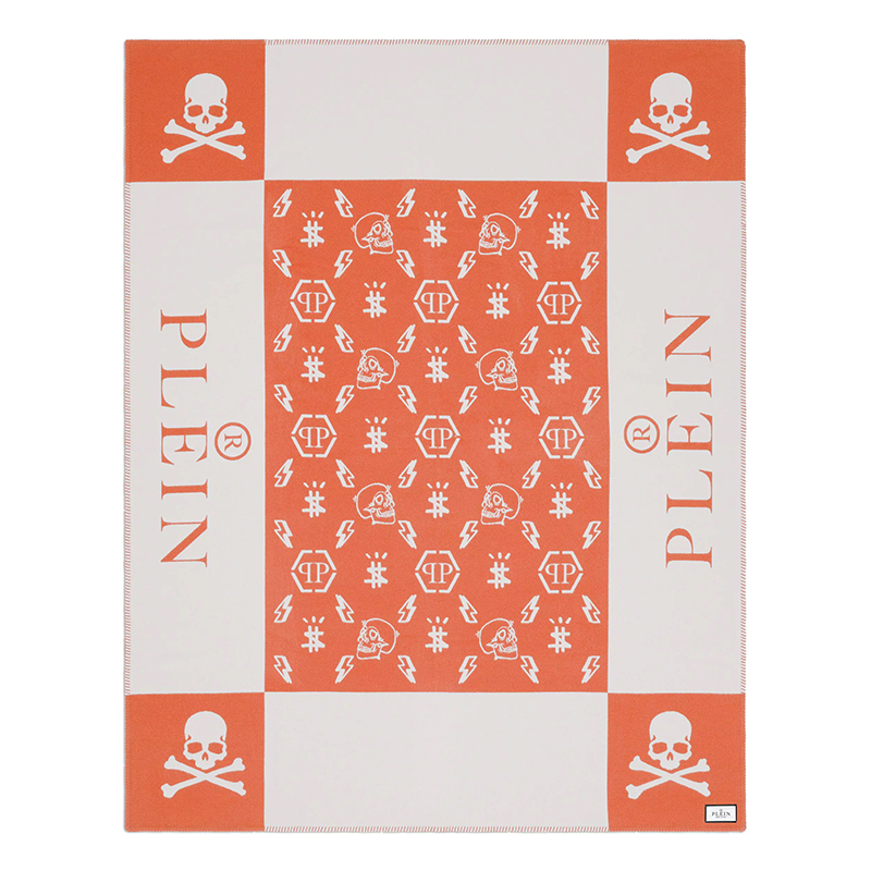 Плед Philipp Plein Plaid Cashmere Skull Orange Оранжевый Белый в Уфе | Loft Concept 