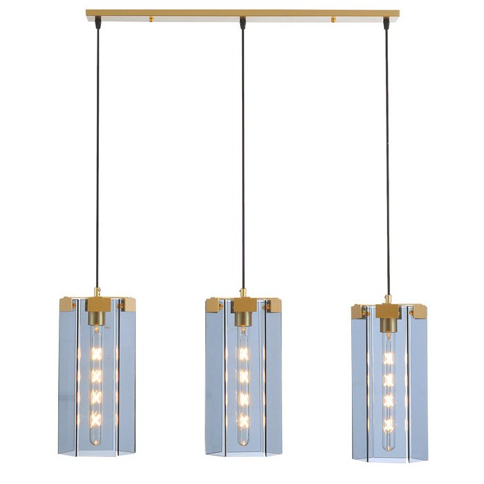 Люстра Rectangle Gray Glass Pendant Lamp 3 Золотой Прозрачное Стекло в Уфе | Loft Concept 