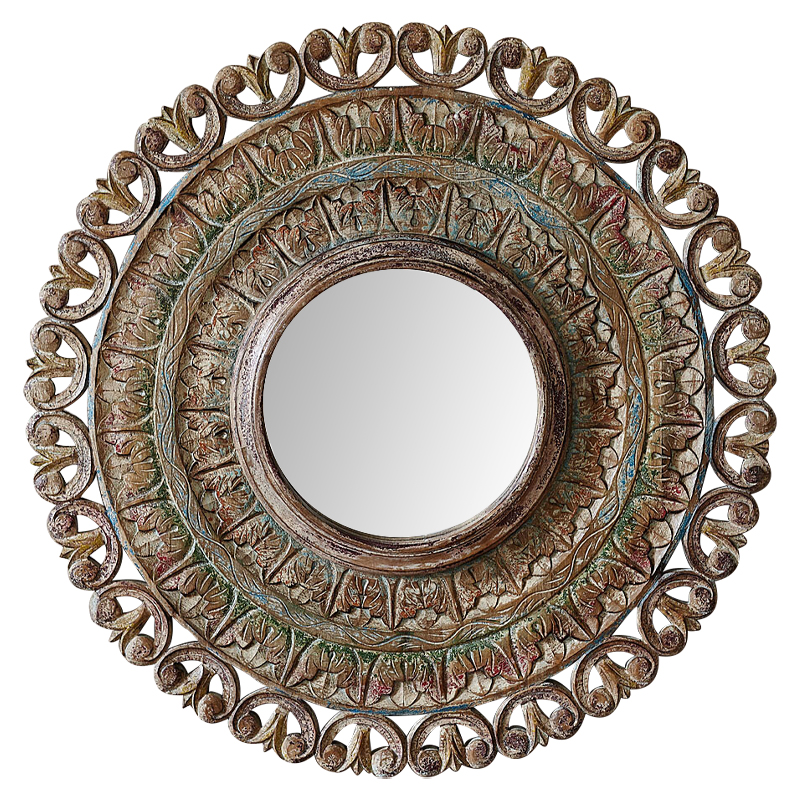 Зеркало в резной раме Manjula Grey Mango Carved Mirror Бежевый Мульти в Уфе | Loft Concept 