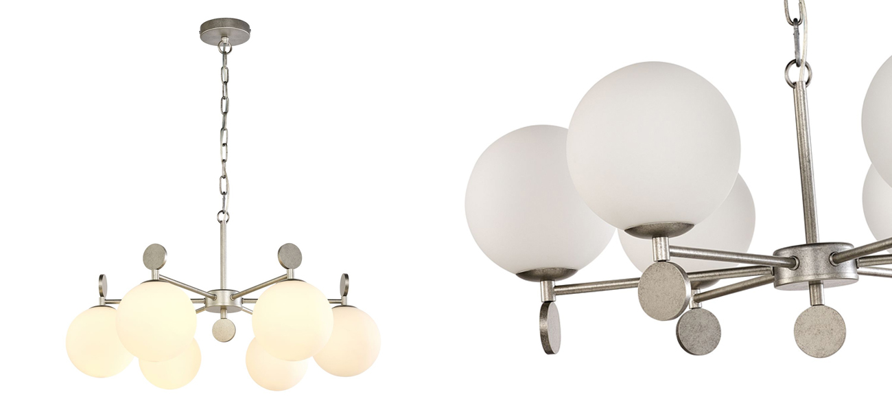 Люстра с белыми круглыми плафонами Glowing Clouds Silver 6 ламп - фото