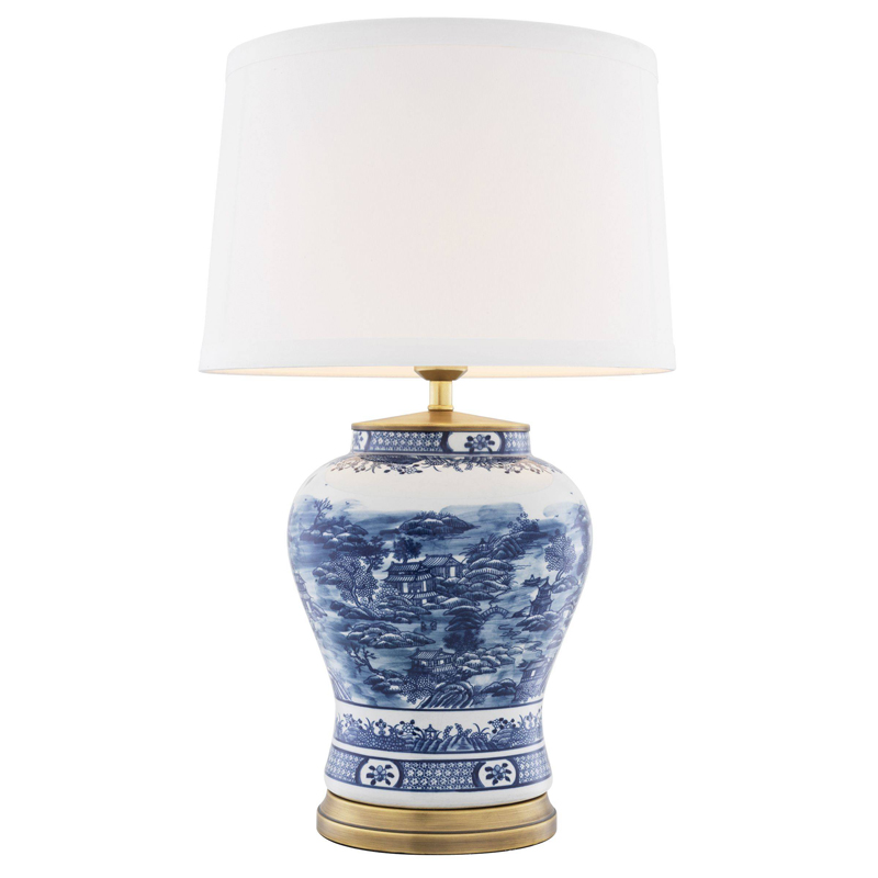 Настольная лампа Eichholtz Table Lamp Chinese Blue Белый Синий Латунь Античная полированная в Уфе | Loft Concept 