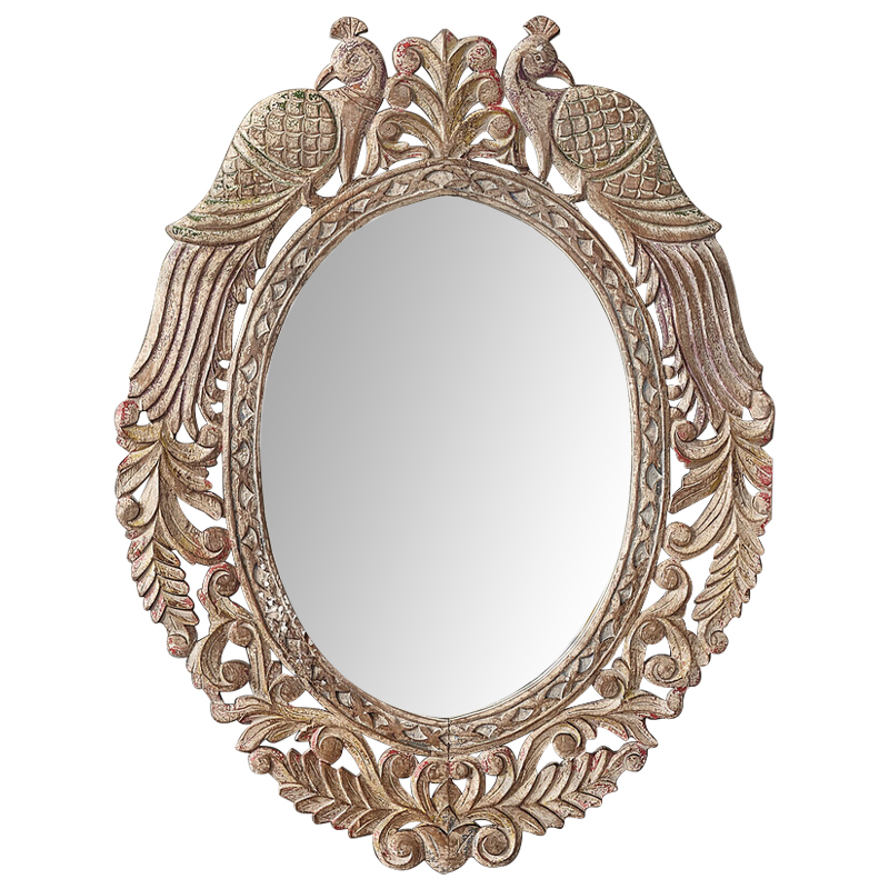 Зеркало в резной раме Viaan Grey Mango Carved Mirror Бежево-серый Коричневый винтаж в Уфе | Loft Concept 