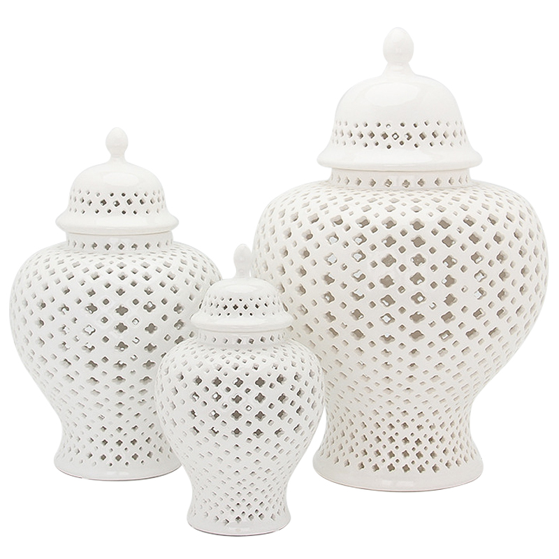 Ваза с крышкой White Ceramic Carving Vase Белый в Уфе | Loft Concept 