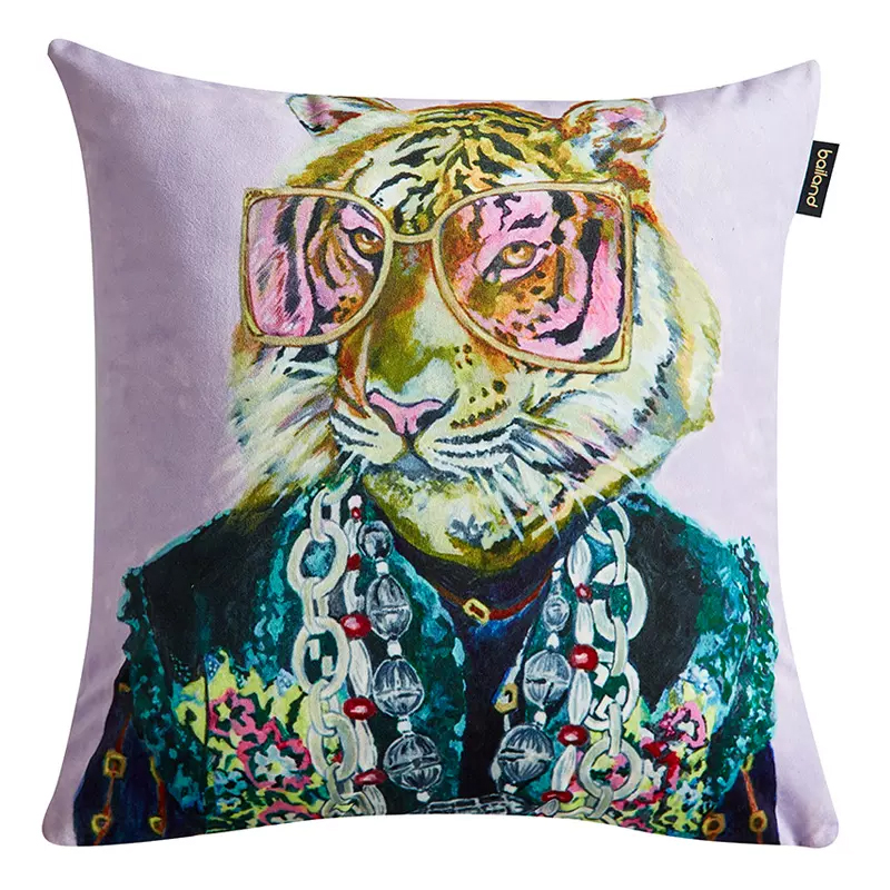 Декоративная подушка Стиль Gucci Tiger Fashion Animals Cushion Сиреневый Мульти в Уфе | Loft Concept 