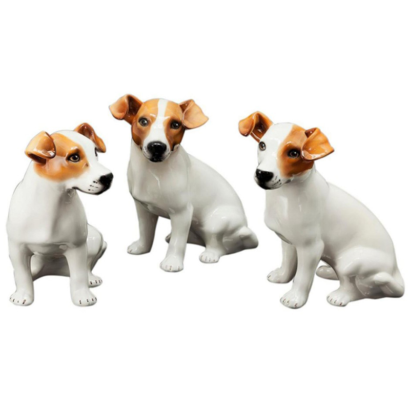 Статуэтки Abhika Jack Russel Set 3 Pcs Белый Коричневый в Уфе | Loft Concept 