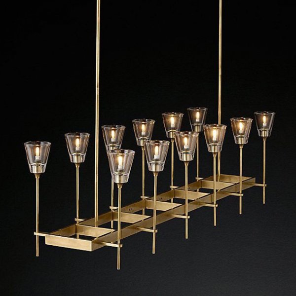 Люстра RH TORCHE DE VERRE Linear Chandelier 12 Латунь в Уфе | Loft Concept 