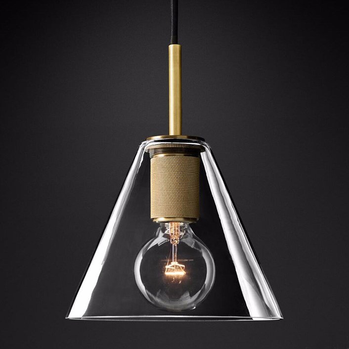 Подвесной светильник RH Utilitaire Funnel Pendant Brass Латунь Прозрачное Стекло в Уфе | Loft Concept 