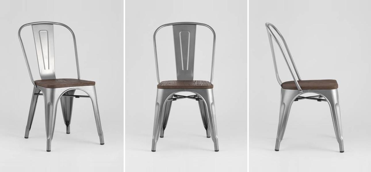 Стул Tolix Серебристый Металлик Деревянное Сидение - фото