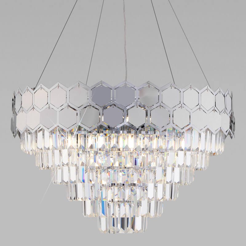 Люстра Hanging Hexagon Moira Chandelier chrome Прозрачный (Transparent) Хром в Уфе | Loft Concept 