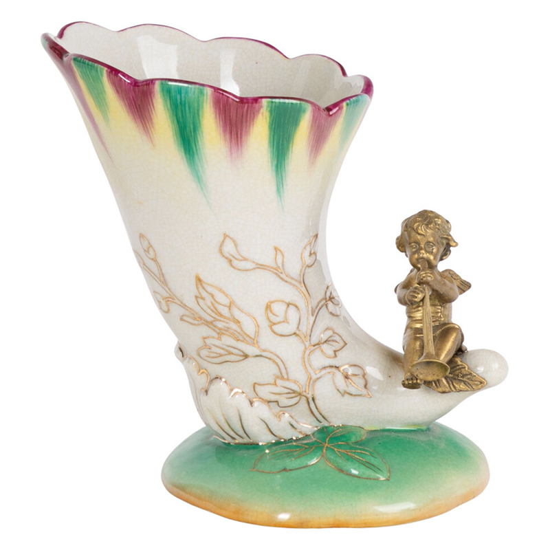 Ваза из фарфора с бронзовой фигуркой ангела Eden Garden porcelain and bronze Зеленый Бронза Белый Ваза из фарфора с бронзовой фигуркой ангела Eden Garden porcelain and bronze Зеленый Бронза Белый в Уфе | Loft Concept