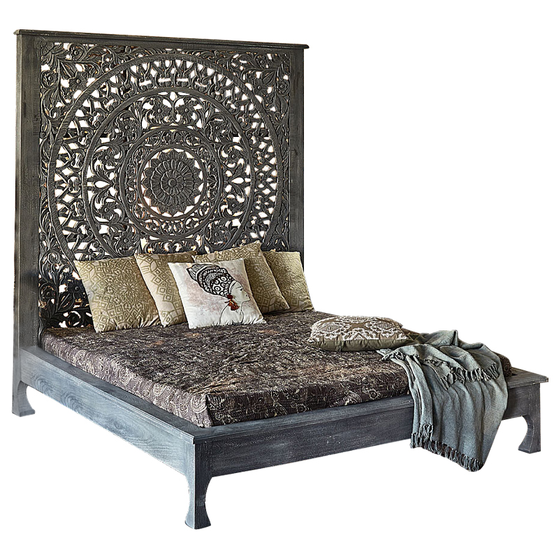 Кровать Indian Antique White Furniture Sarita Bed серый Серый в Уфе | Loft Concept 