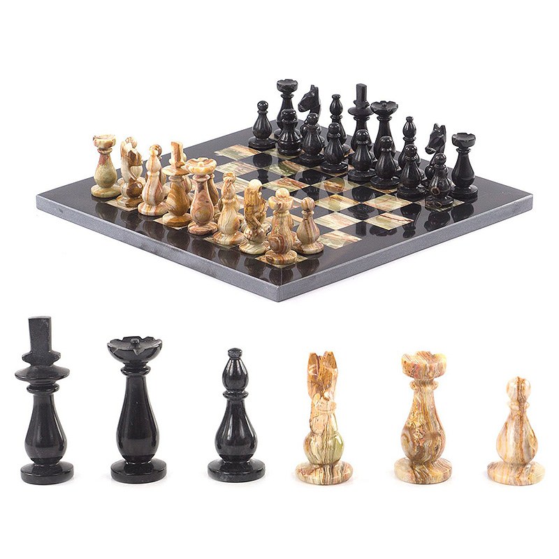 Шахматы настольные из натурального камня Оникс Decorative Thematic Chess Черный Оранжевый в Уфе | Loft Concept 