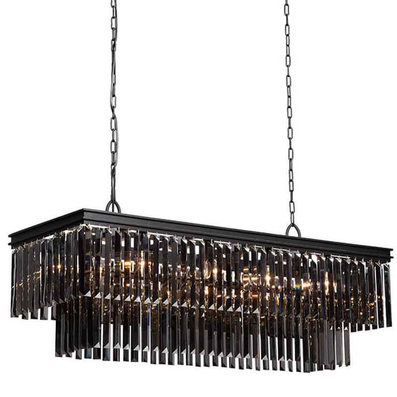 Люстра Odeon Gray glass Rectangular Chandelier Black iron  стекло Смок длина 120 Черный матовый в Уфе | Loft Concept 