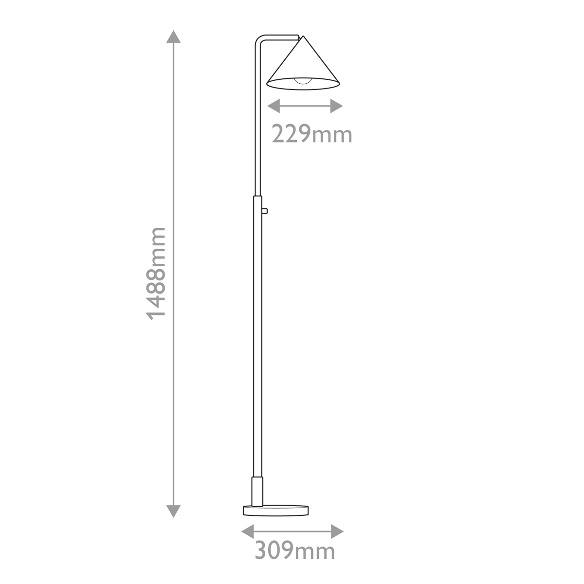 Торшер золотого цвета с плафоном в форме конуса и тонкой высокой стойкой на круглом основании Alora Mood в Уфе