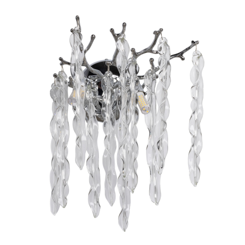 Бра цвета хром с ветвями и прозрачными стеклянными подвесками в виде вытянутых спиральных капель Droplet Chandelier Хром Прозрачный в Уфе | Loft Concept 