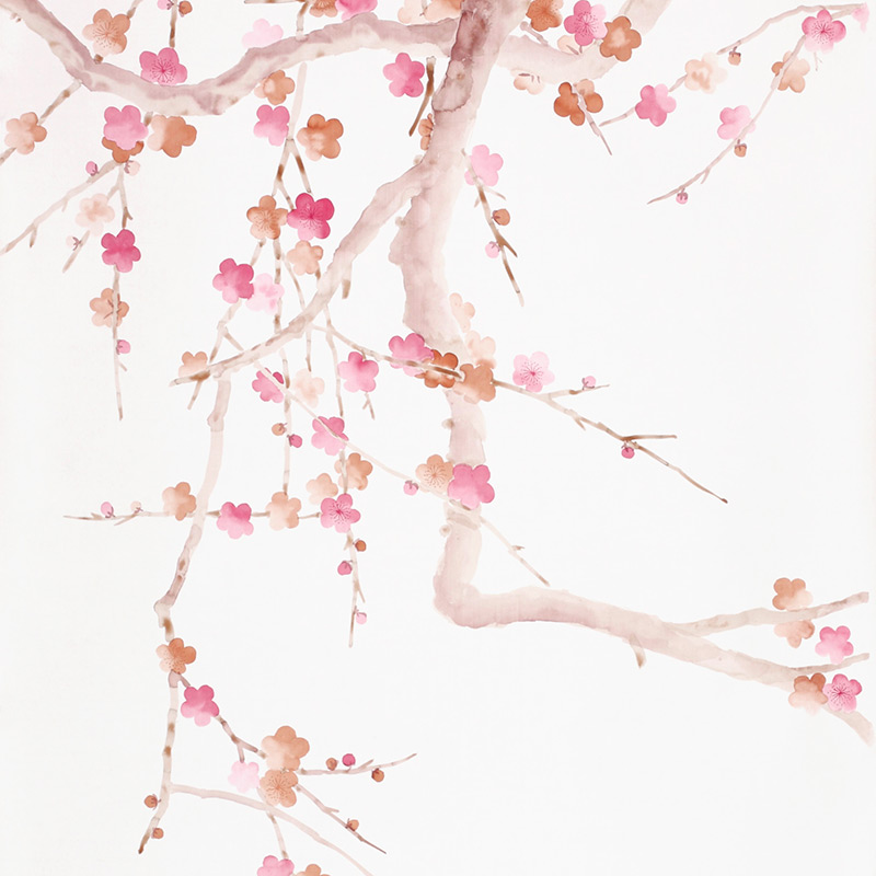 Обои ручная роспись Plum Blossom Bleached on Bleached White dyed silk  в Уфе | Loft Concept 