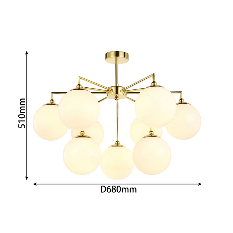 Люстра с золотым каркасом и  белыми плафонами Amuse 9 ламп в Уфе