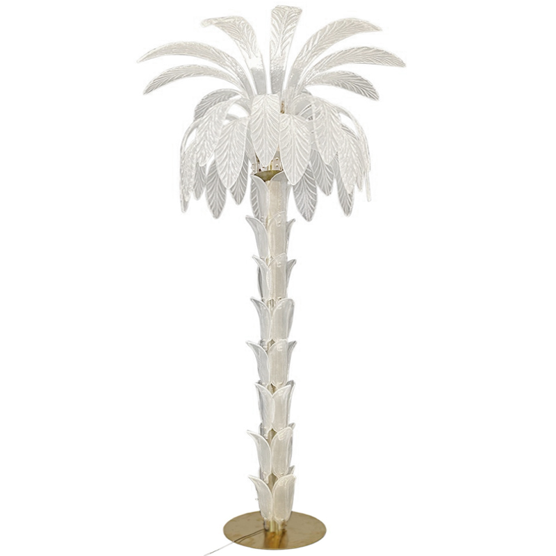 Торшер Glass Decorated Palm Floor Lamp White Листья Пальмы  Золотой Белое матовое стекло в Уфе | Loft Concept 