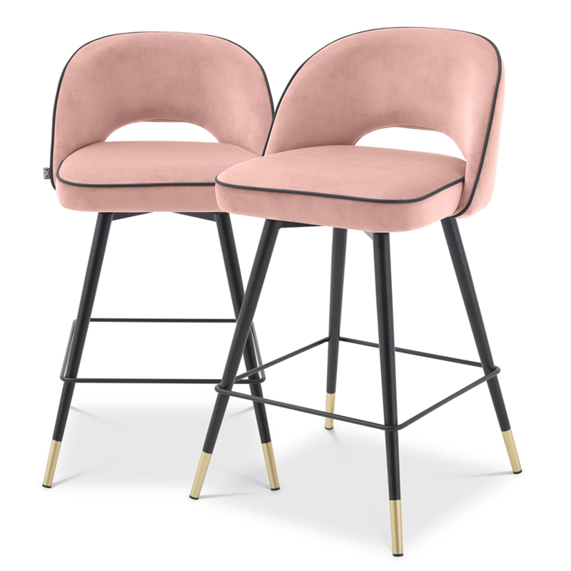 Комплект полубарных стульев Eichholtz Counter Stool Cliff set of 2 nude Розовый пастельный Черный Латунь в Уфе | Loft Concept 