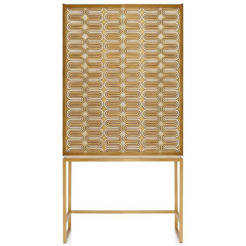 Шкаф Park Avenue Brass Wave Pattern Bar Cabinet Белый Золотой в Уфе | Loft Concept 