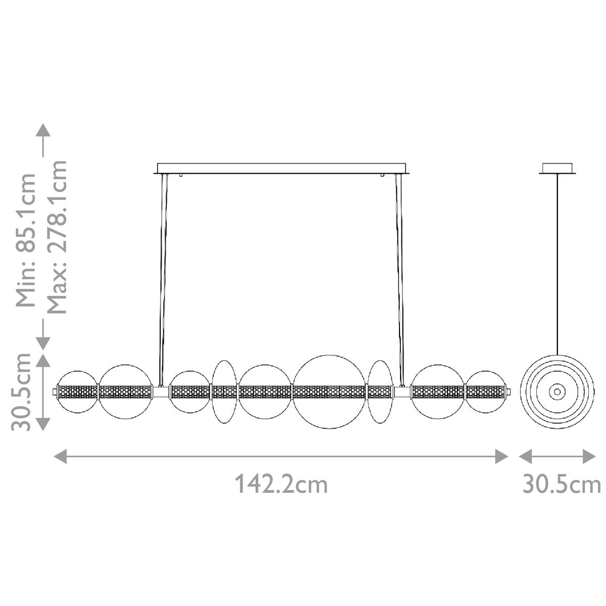 Подвесной светильник линейный с прозрачными стеклянными шарами разного диаметра Eurofase в Уфе