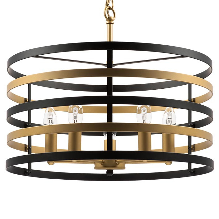 Люстра Gold Stripes Chandelier 5 Черный Золотой в Уфе | Loft Concept 