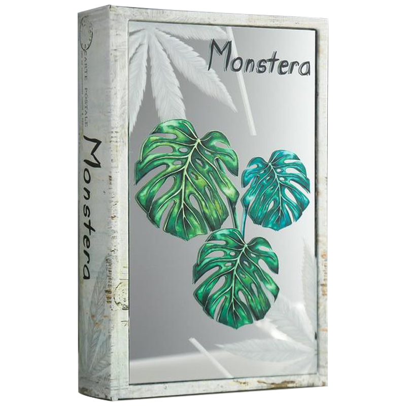 Шкатулка-книга Monstera Leaves Mirror Book Box Серый Зеленый Бежевый в Уфе | Loft Concept 