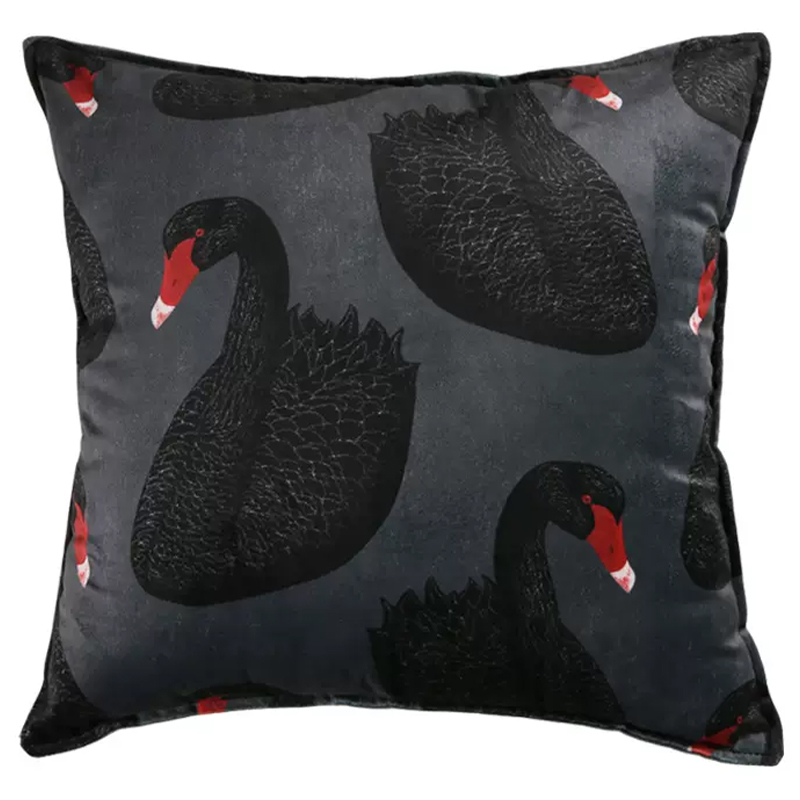 Декоративная подушка Black Swans Cushion Черная Черный Серый Красный в Уфе | Loft Concept 