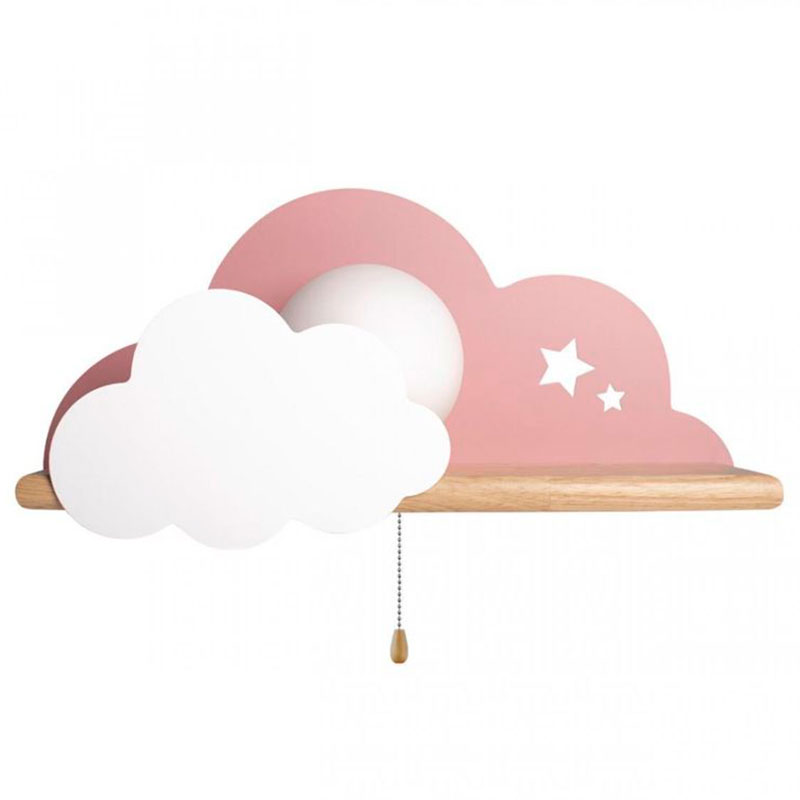 Бра с деревянной полкой розовое Облако Wall Lamp Pink Cloud Розовый пастельный Древесина в Уфе | Loft Concept 