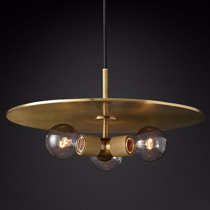 Люстра RH Utilitaire Disk Triple Pendant Brass Латунь Прозрачное Стекло в Уфе | Loft Concept 