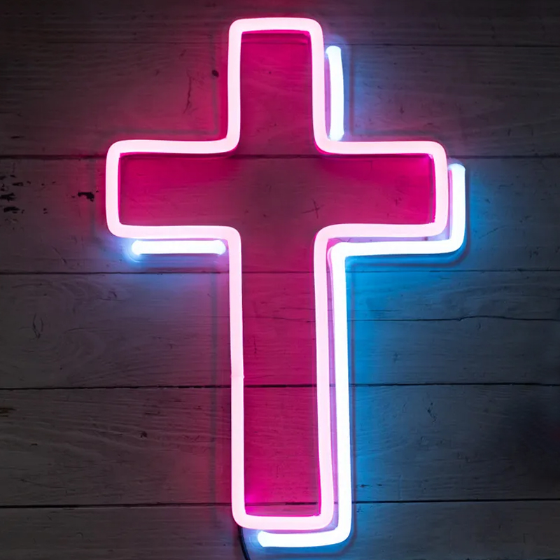 Неоновая настенная лампа Cross Neon Wall Lamp Розовый Синий в Уфе | Loft Concept 