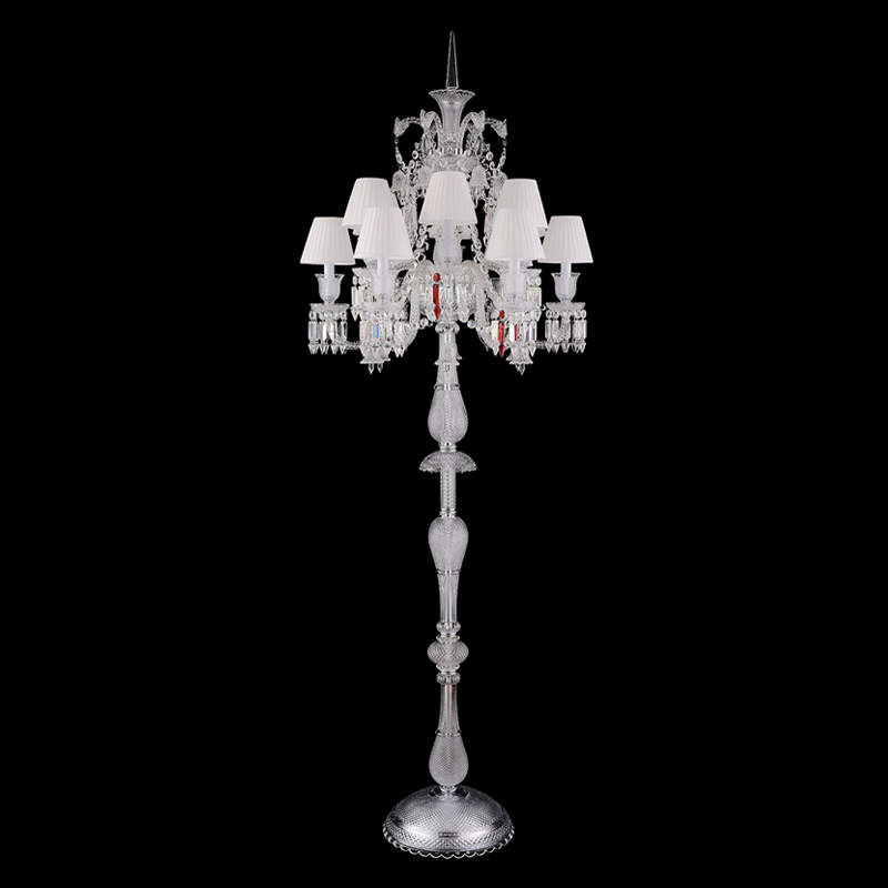 Торшер с 12-ю белыми текстильными абажурами и хрустальными подвесками Lustre Reverie Хром Прозрачное Стекло Белый Торшер с 12-ю белыми текстильными абажурами и хрустальными подвесками Lustre Reverie Хром Прозрачное Стекло Белый в Уфе | Loft Concept